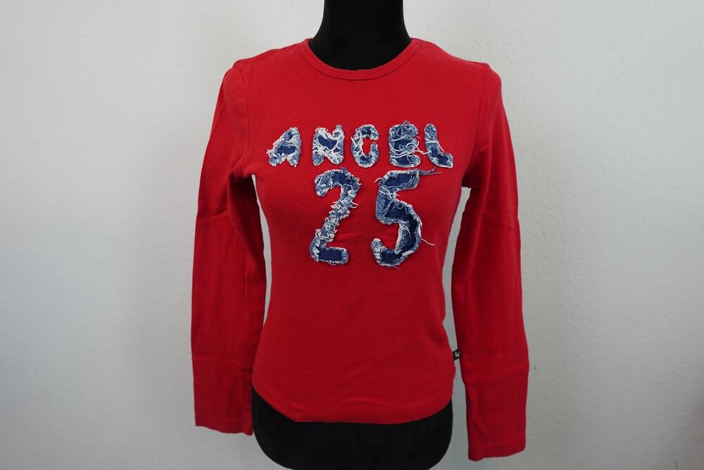 Chic Self Esteem 'Angel 25' Distressed Denim Graphic Tee size small